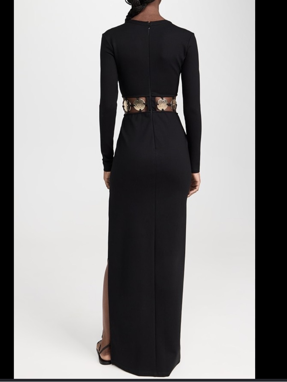 STAUD Black Long-Sleeve Maxi Dress with Gold Medallion Trim - Picture 2 of 3